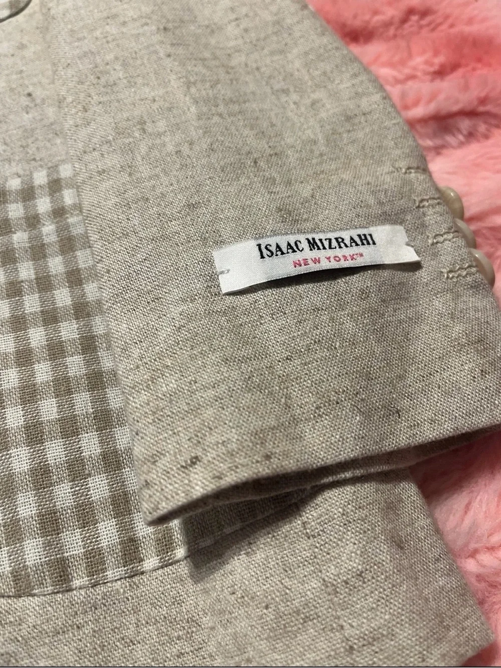 Isaac Mizrahi Kids Beige Blazer with Gingham Patch Pockets